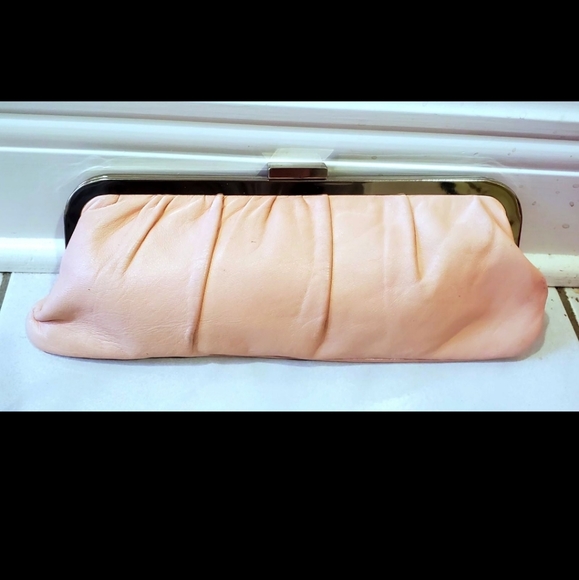GENUINE leather Pink Chrome Clasp Clutch